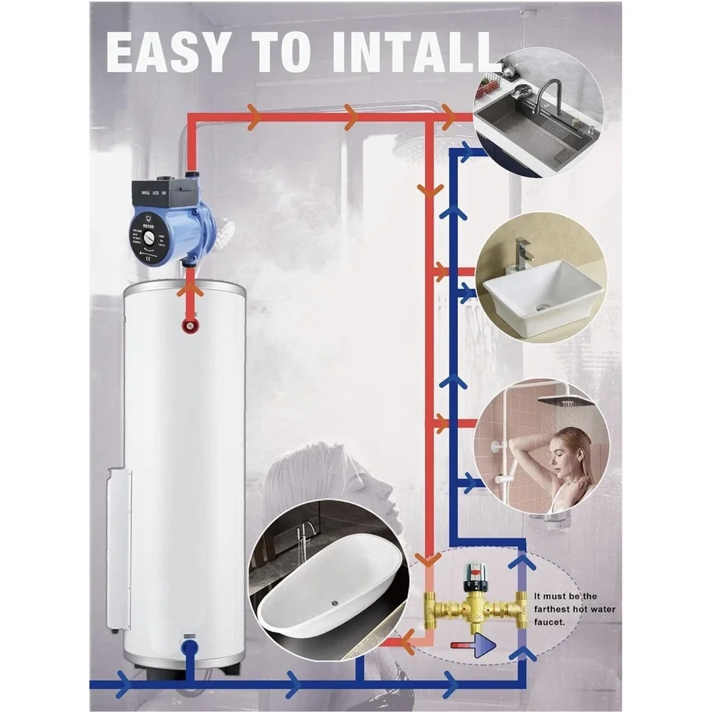 DILIGUALA Instant Hot Water Recirculating Pump Kit for Tank Water Heater